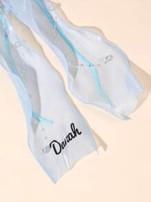 1 Stück individuell gestaltete blaue Mesh-Haarschleife für Mädchen, personalisierte Namenenschleife, Haarspangen mit glitzernder Strass-Krone, Quasten-Dekor, elegante Prinzessin Haarstyling-Clips, Sommer-Haarspangen, Kinderhaar-Accessoires