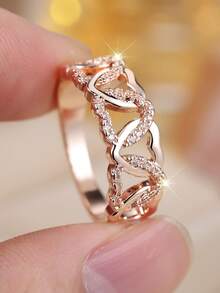 Vanel 1pc Fashionable Delicate Heart Hollow Decor Ring, Suitable For Promise, Daily Wear Or Dates Valentines - ring - View 10