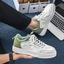 Men's Casual Canvas Sneakers, Breathable Anti-Odor Low-Top Lace-Up Skate Shoes, Fashion Color-Blocking Minimalist Style, Suitable For Campus, Student, Everyday, Outdoor, Travel, Comfortable & Stylish