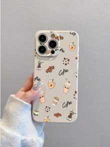 1 Pc White TPU Coffee Elements Graffiti Pattern Shockproof Phone Case Compatible With /Apple Phone, Phone Cases/Matching Phone Cases/Phone Cases With Lanyard/Wristband Phone Cases/Fun Phone Cases/Android Phone Cases/ Phone Cases/ Phone Cases/OPPO Phone Cases - Multicolor - View 1