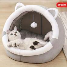 Cama-cueva ultraconfortable con diseño de gato de dibujos animados - Refugio aislado para gatitos que brinda calidez y confort - Adorable casa interior para mascotas