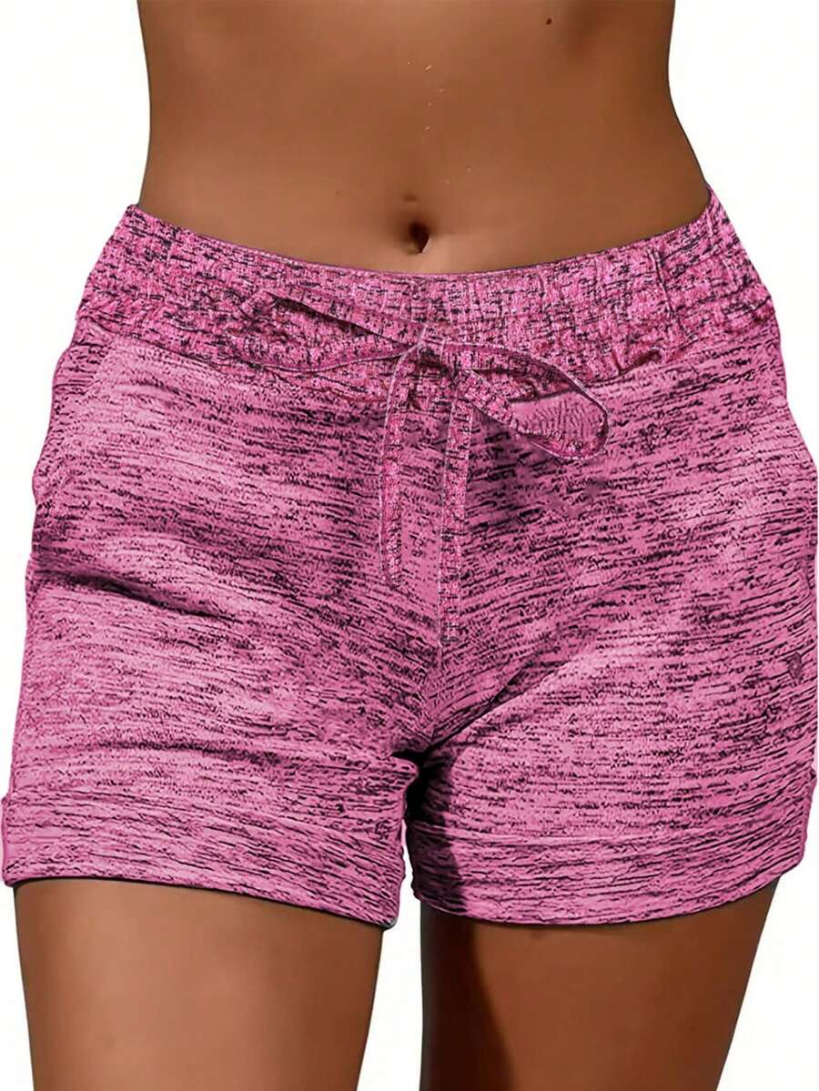 欧美风女士时尚松紧腰宽松运动沙滩短裤 - 粉紅 - 查看 1