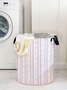 1 pieza Cesta de almacenamiento redonda plegable de gran capacidad con estampado de mariposas multicolor y rayas, de uso múltiple para baño, habitación, lavandería, organización de juguetes y artículos de bebé