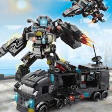 Bloques de construcción 8 en 1 de la fuerza policial especial, brigada de bomberos, policía, tanque militar de partículas pequeñas, juguetes educativos de rompecabezas para niños, robot transformable, desarrollo de inteligencia, regalo de cumpleaños para niños y niñas