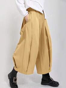 Pantaloni de damă de primăvară/vară, mărime mare, culoare solidă, casual, cu picior larg, cu buzunare, kaki, ținută versatilă de zi cu zi