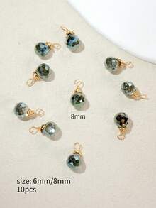 10 mặt dây chuyền hình giọt nước pha lê bằng dây đồng thủ công dùng làm bông tai, vòng cổ, vòng tay cho nữ - Màu xanh Ô liu - Xem 2