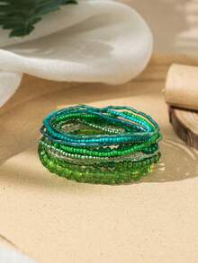 Set de 10 piezas de pulseras con cuentas de cristal de estilo bohemio y multicolor para mujeres, pulseras apilables elegantes y coloridas para uso diario o vacaciones - Multicolor - Ver 2