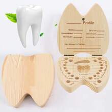 Holz-Zahn-Organizer-Box in Zahnform, Milchzähne-Sammelbox, Nabelschnur-Box, Aufbewahrungsbox für Zahnschätze, Geschenk für Mädchen und Jungen mit 26-Buchstaben-Muster