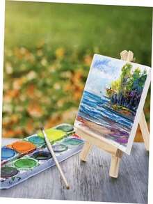 10 paquetes de mini lienzos y caballetes de madera, tamaño del lienzo 4" X 4"; tamaño del caballete 3.1" X 5.9" para pintura, pintura al óleo y manualidades de garabatos, regalo de Navidad y vuelta al colegio