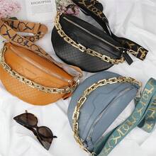 Thick Chain Women's Fanny Pack Plaid Leather Waist Bag Shoulder Crossbody Chest Bags Luxury Designer Handbags Female Belt Bag (Beige) - màu nâu - Xem 6