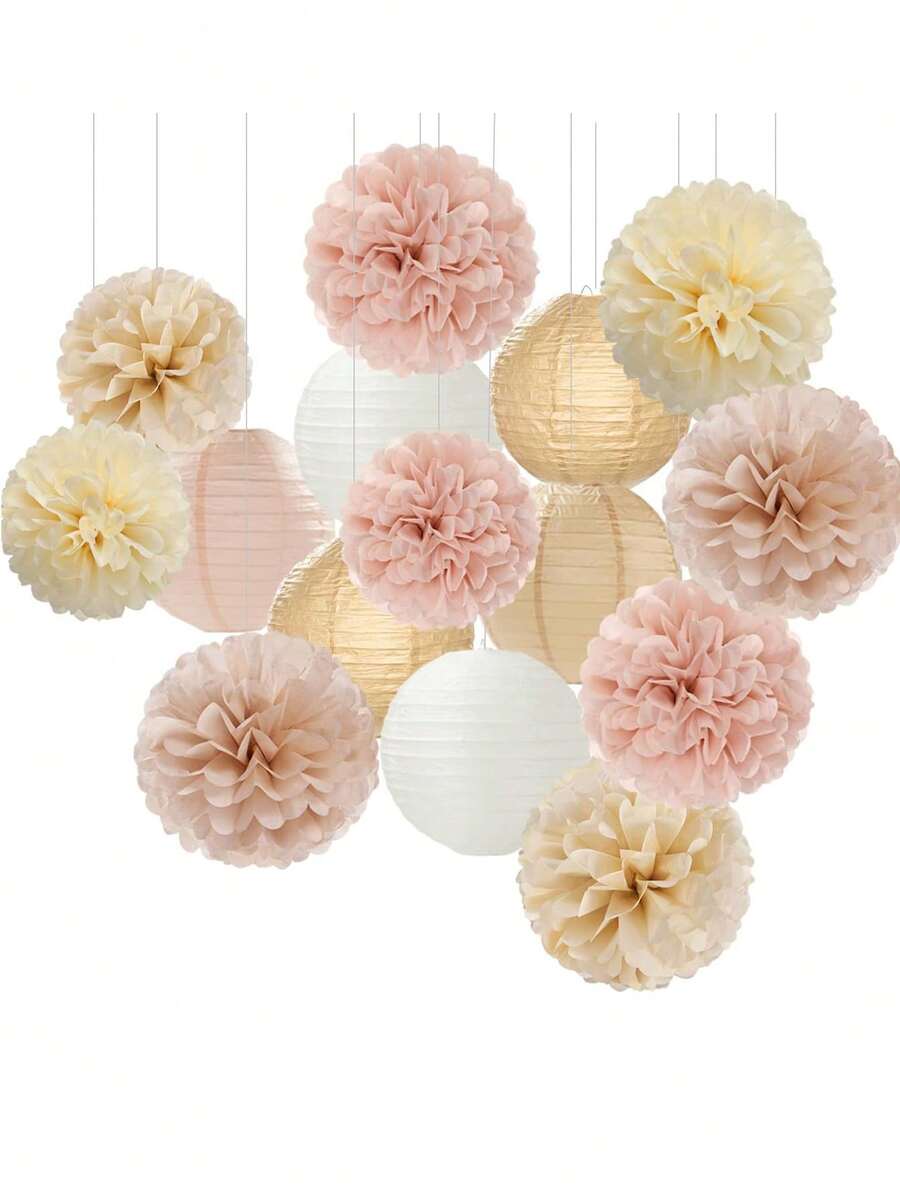 15 chiếc đèn lồng giấy trang trí tiệc màu vàng sâm panh và trắng - Kiểu dáng đồng quê mùa thu Bohemian, quà tặng cô dâu đám cưới, đồ trang trí treo sinh nhật mùa thu trung tính. - Nhiều màu - Xem 1