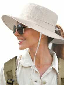1pc Outdoor Flat Brim Sun Hat, Water Resistant, Ponytail Hole - A - View 13