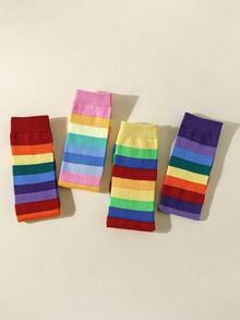 1/2/3 Pairs Girls Rainbow Striped Over-The-Knee Socks, Fashion All Season - Multicolor - View 3