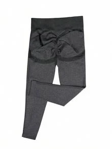 TNTOR 加大码女式高腰提拉健身瑜伽紧身裤，防下蹲，高弹力，速干，适合运动、骑行、瑜伽，蜜桃臀，黑色，高腰收腹设计 - 深灰色 - 查看 7