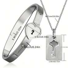 1 set de joyas a juego para parejas con pulsera de acero inoxidable con candado con forma de corazón y collar con dije con forma de llave, no se desvanecen