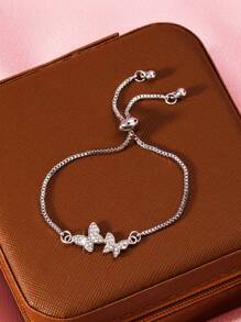 1 pièce Nouveau bracelet réglable entièrement orné de strass papillon pour femmes, couleur argentée