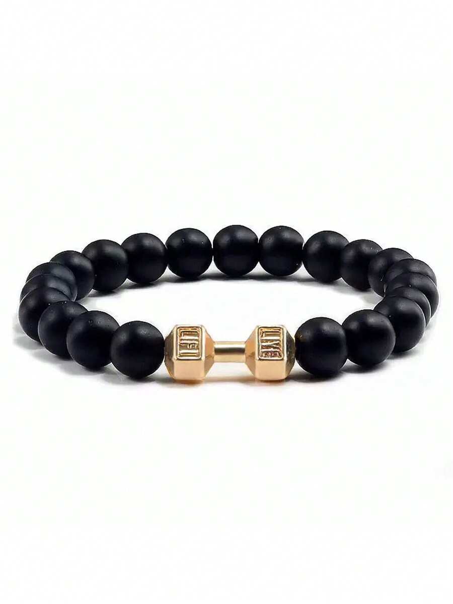 1個時尚男式合金哑鈴手鍊,帶磨砂珠,是男友和父親的休閒禮物,適合節日贈送