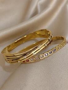 18K镀金不锈钢多宝石水晶手链套装，女士奢华彩色立方氧化锆和钻石切割手镯，可叠戴的现代珠宝，母亲节礼物，波西米亚风夏季海滩派对必备，日常派对旅行配饰，锐舞/晚宴珠宝，黄金珠宝，返校礼物 - 彩色 - 查看 7