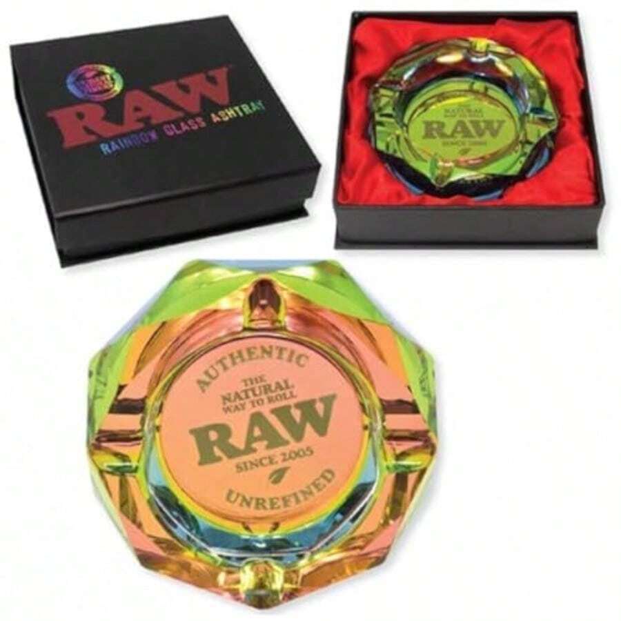 RAW Rainbow Glass Ashtray With Sticker. - Rainbow - View 1