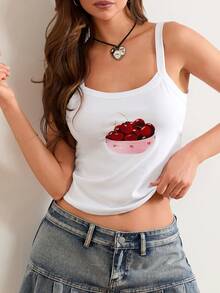 Summer Crop Tank Tops For Women Y2k Spaghetti Strap Cami Tops Graphic Tees Beach Vacation Tops Sleeveless Scoop Neck Camisole Slim Fit Tees Cute Going Out Tops For Teen Girls For Street Shopping Club Aesthetic Clothes - Đỏ và trắng - Xem 3