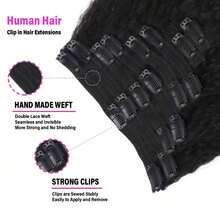 Clip In Hair Extensions Yaki Straight Clip Ins Hair Extensions For Women Invisible & Scalp-Friendly Kinky Straight Human Hair Clip In Extensions Natural Black - Natural Black - View 4