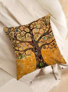 Gustav Klimt Inspired "The Tree Of Life" Art Decorative Pillow Cover, 18" X 18" - Soft Polyester, Zippered, Machine Washable, For Living Room And Bedroom Decor, Couch Cushion (Pillow Insert Not Included)