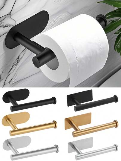 1pc Stainless Steel Wall Mounted Bathroom Tissue Holder With No-Drill Installation, Roll Paper Rack Bathroom Accessories Bathroom Tools