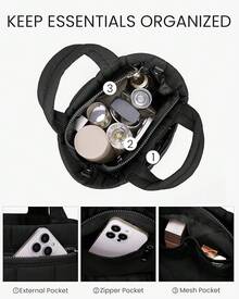 Quilted Puffer Crossbody Handbag - Small Women's Puffy Tote Bag With Padded Grid - Black - View 5