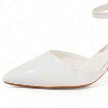 Women's Pointed Toe Chunky Heel Shoes With Ankle Strap, Elegant Design - White - View 2