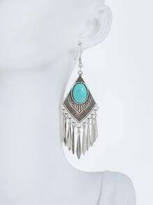 TopHanqi 1 Pair Bohemian Geometric Turquoise Imitation Tassel Drop Earrings, Versatile For Women Everyday/Party/Work, Gift, All Season