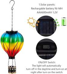 Starsoul Hot Balloon Solar Lantern With Flower Projection Metal Outdoor Waterproof Hot Balloon Solar Lights Hanging Lantern For Garden Yard Patio Decor - B-colorful - View 5