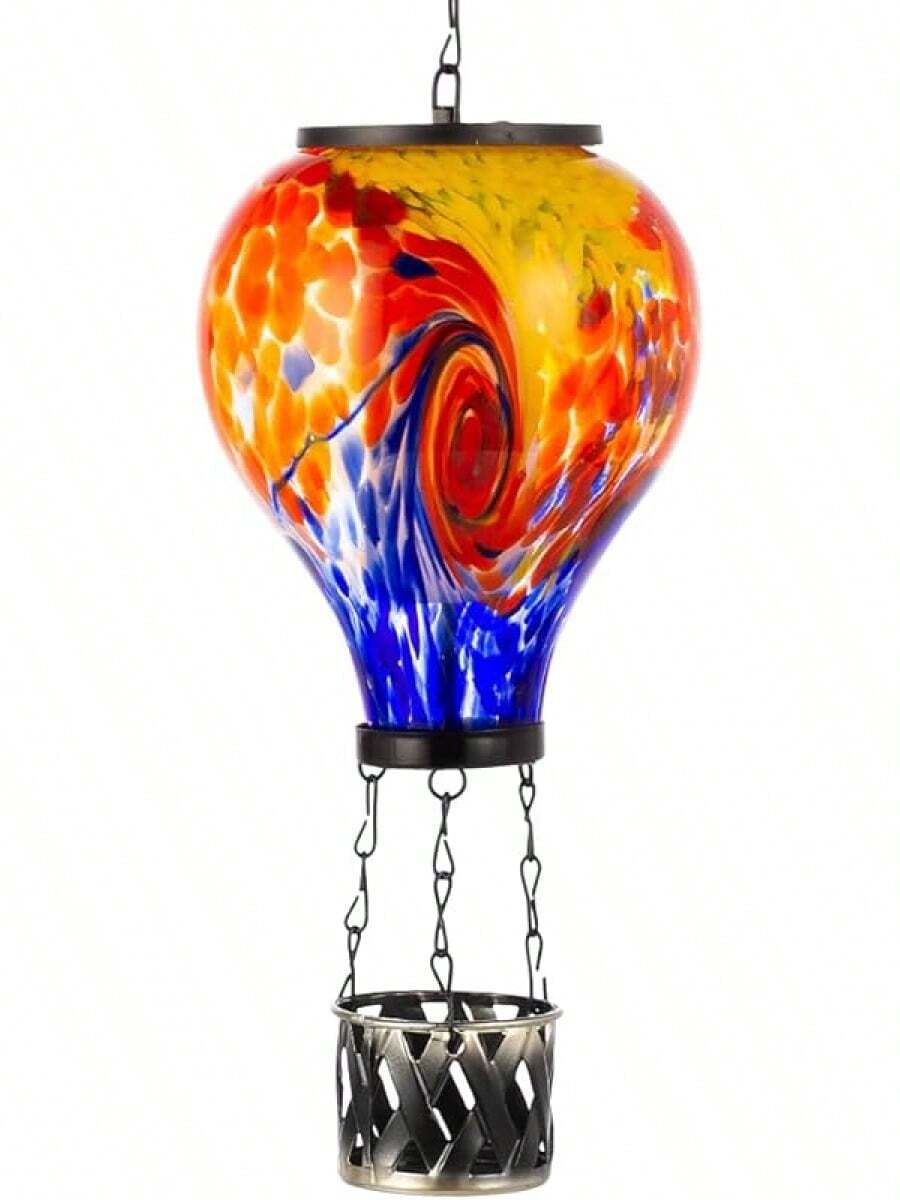 Starsoul Hot Balloon Solar Lantern With Flower Projection Metal Outdoor Waterproof Hot Balloon Solar Lights Hanging Lantern For Garden Yard Patio Decor - 紮染-B - 查看 1