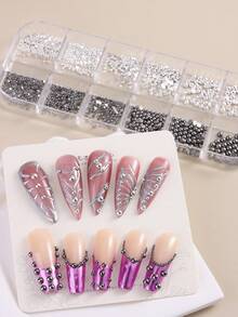 Bộ dụng cụ trang trí nghệ thuật gồm 12 ngăn đựng bút bi nam châm hình bán nguyệt bằng thép mạ vàng và bạc, hạt nhựa nhỏ bằng thép không gỉ hình trứng cá muối, sơn gel móng tay, dụng cụ làm móng. - Nhiều màu - Xem 8