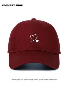 1pc Burgundy Baseball Cap With Two Heart Designs, Outdoor Sun Visor Hat, Unisex Essential Item - Burgundy - View 3