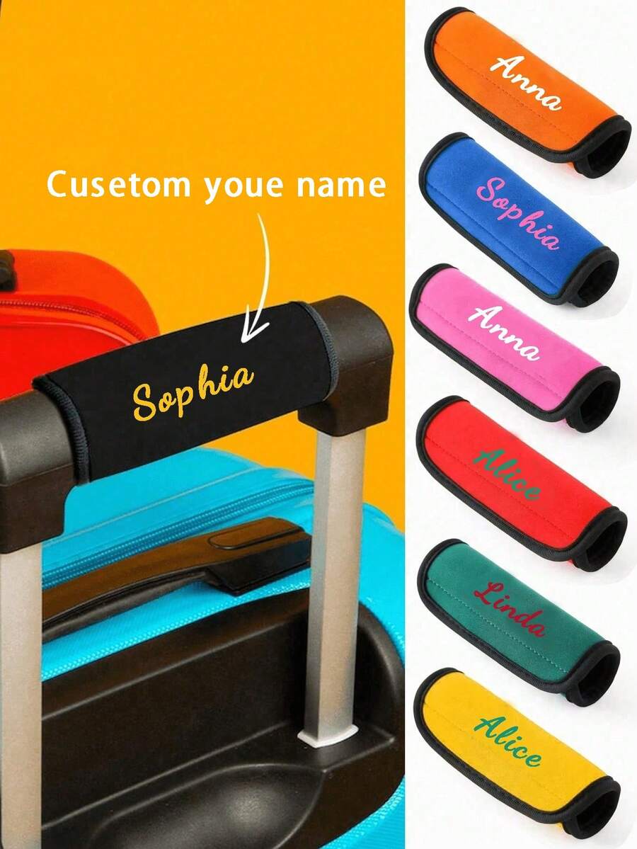 14x15cm Customizable Luggage Handle Wrap With Name Text, Personalized Luggage Handle Packaging Strap, Available In Orange/Red/Blue/Yellow/Pink/Black/Green, Great Gift For Mother's Day, Easter, Valentine's Day, Birthday