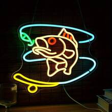 1 Stück Fischform Neonlicht, USB betriebenes Kunststoff Wandmontiertes Neonschild mit Knopfsteuerung, Mehrfachnutzung, ohne Batterie, geeignet für Heimdekoration, Aquarium, Garten
