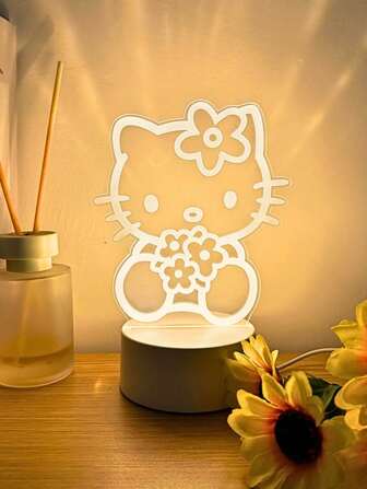 Sanrio 1 stuk schattige 3D Hello Kitty creatieve LED-nachtlamp, acryl gloeiende bureaulamp met USB-voeding, ideaal cadeau voor thuisdecoratie, slaapkamer en feestverlichting voor familie en vrienden