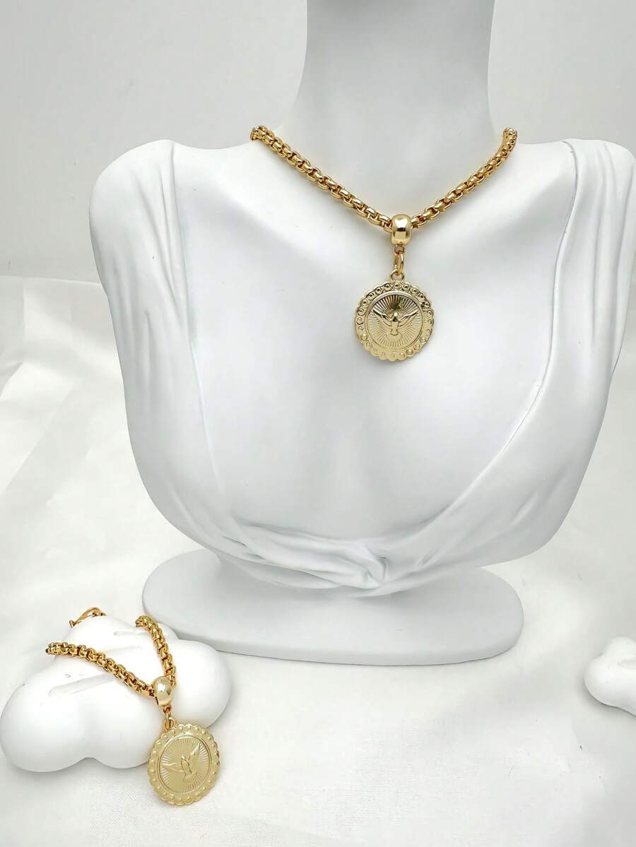 Necklace + Bracelet Cord Chain Women's Pendant Holy Spirit In 925 Silver And 18k Gold Plated - Vàng - Xem 1