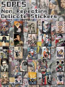 50pcs Fashion Art Themed Stickers Non-Repeating Delicate Decoration For Holiday Gift Party Decors Home Decor Birthday Gift Luggage Scooter Hand Account Water Bottle Cups Laptop Tablet Phone Case Very Funny Stickers School Supplies, Back To School