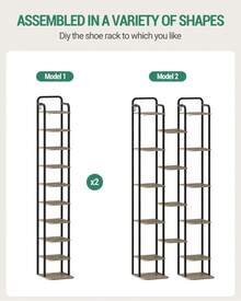 HEXCELEN Zapatero vertical de 10 niveles, torre para espacios pequeños, independiente, ajustable, ahorra espacio, color marfil claro y negro - Gris - Ver 4