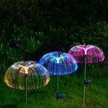 1 pieza Luz decorativa de jardín con fibra óptica en forma de estrella de 5 puntas, alimentada por energía solar, con 7 colores intermitentes lentos, resistente al agua, ideal para fiestas, campamentos, decoración navideña y exteriores - Multicolor - Ver 6