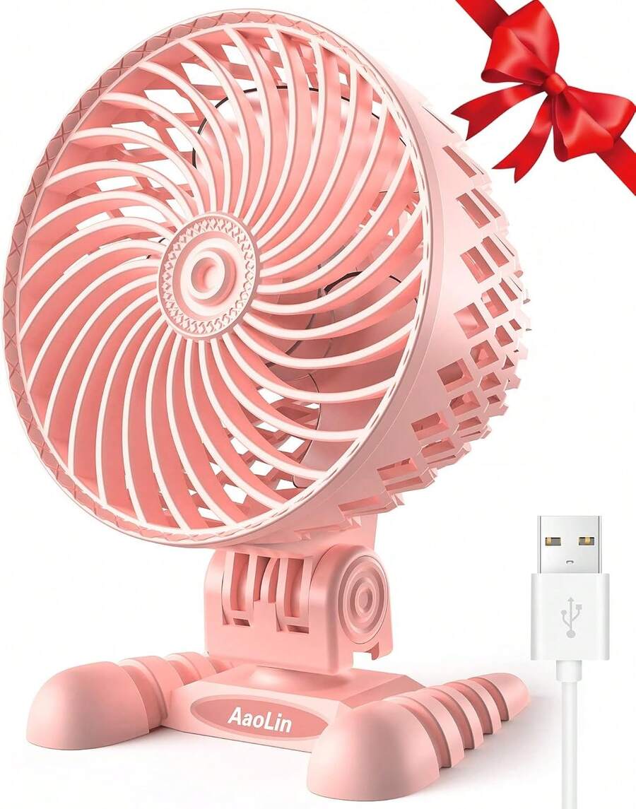USB Desktop Small Fan, Stepless Speed Adjustment With Multiple Speed Levels, Portable Plug-In Personal Mini Fan,Quiet Powerful Airflow,Suitable For Office Home Dormitory Bedroom, 4.9 Feet Long Cable - 粉色 - 查看 1
