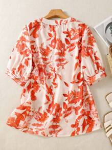 Women's All-Over Botanical Print Button-Front Shirt - Keyhole Neckline Short Sleeve Blouse For Date Nights/Concert Outfits/Travel, Spring-Fall Wardrobe Must-Have