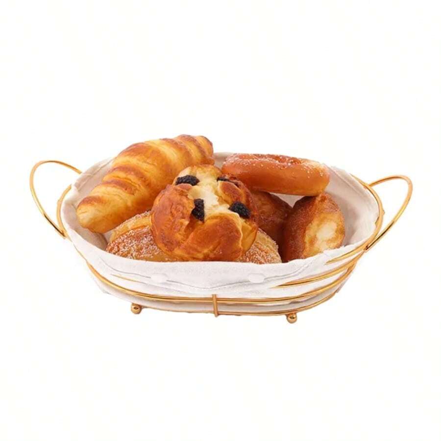 Cesta de cocina ovalada de metal para pan, fruta, alimentos diversos, etc. - Dorado - Ver 1