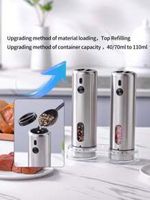 CLITON Zestaw młynków do pieprzu i soli ze stali nierdzewnej z akumulatorem USB-C - światło LED, zewnętrzna regulacja grubości, 110 ml, 300 mAh - idealny prezent na Boże Narodzenie, Ramadan, Eid i Diwali | Prezent do kuchni i na Nowy Rok | (zestaw podstawowy pojedynczy lub 2 w 1)