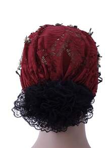 1 pieza Gorro casual con bordado de flor de ciruelo y decoración de cuentas, gorro para dormir - Sombrero con cuentas de flor de ciruelo - Ver 8