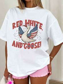 Plus Red White And Goose Funny 4th Of July T-Shirt, Silly Goose Tee, Patriotic Humor, Independence Day, Silly Goose Lover Gift - White - View 2