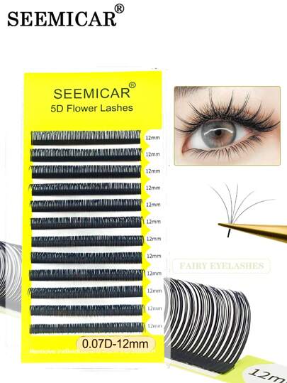 SEEMICAR 12 Reihen D 0,07 Dicke 5D Flora Spikes Wimpern Blumen Fee Wispy Wimpernverlängerungen Volumen Vorbereitete Fächer Wimpern Natürliches Aussehen Künstliche Wimpern Natürliche Wimpernverlängerung Make-up Netz