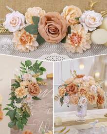 Artificial Flowers Combo, Champagne Silk Roses, Peonies, Dahlias With Stems For DIY Wedding Bouquets, Baby Shower, Table Centerpieces, Home Decor, Fake Floral Arrangements, Party Decorations - Nude Color - 查看 2