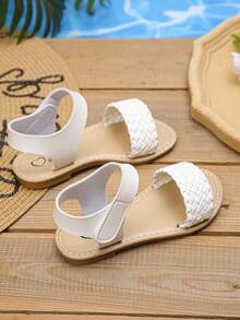 Sandalias de princesa para niños, 2025 nuevo diseño, zapatos planos de suela suave para niñas pequeñas, tallas grandes para niños mayores - Blanco - Ver 5